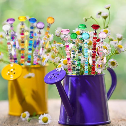 UFU 310Pcs DIY Fairy Wand Beaded Garden Stakes Kit, Decorative Garden Stakes with Colorful Crystal Pendants, Outdoor Fairy Garden Accessories, Beadable Items for Decor, Gifts & Craft (10 & 12 in)