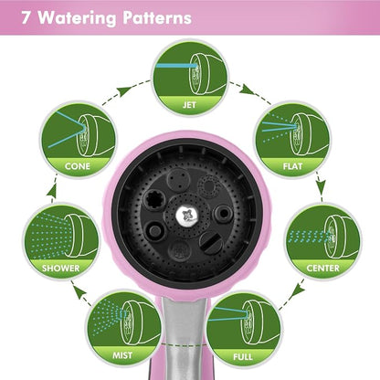 RESTMO Heavy Duty Metal Hose Wand, Watering Wand for Garden Hose | 180° Swivel Ratcheting Head, 16'' Hose Sprayer, 7 Spray Patterns, Flow Control, Ideal for Hanging Baskets & Shrubs, Pink