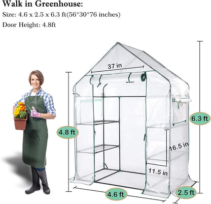 Mini Greenhouse,Greenhouses for Outdoors,Portable Walk in Green House for Garden Plants that Need Frost Protection and Away from Animals(56"x30"x76")-White