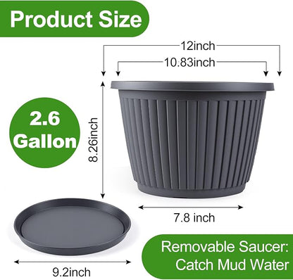 12-inch-Planters-for-Outdoor-Plant，Plastic Indoor Flower Pots with Drainage Holes & Saucer, 4 Packs Decorative Garden Pots for Plantfor Home Porch Decor