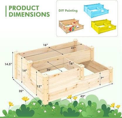 S AFSTAR 3-Tier Raised Garden Bed, Outdoor Elevated Planter Box for Vegetable Fruit Herb Flower Solid Fir Wood Planter Kit with Open-Ended Base, Gardening Planter for Garden Yard Lawn Backyard