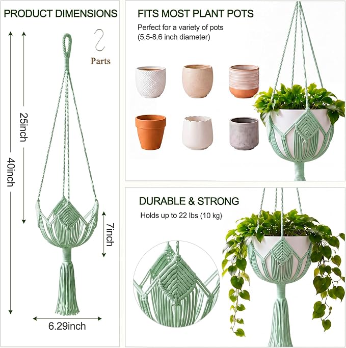 Shappy Boho Macrame Plant Hanger, Large Hanging Planter Plant Holder Pot Hanger Hanging Basket Wall Planters, Plants Lover Gift for Indoor Garden