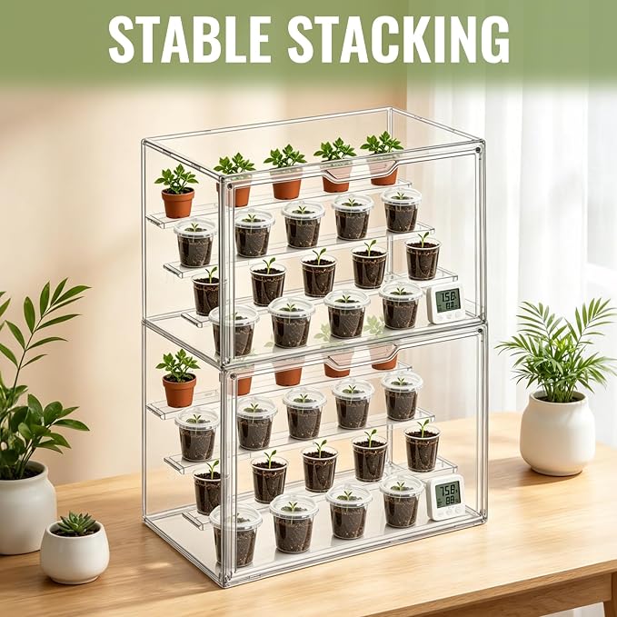 2 Pack Clear Mini Greenhouse Indoor – 14.1 x 10.6 x 8.6 Inch Tabletop Portable Greenhouse with Magnetic Door, Portable Indoor Plant Grow House for Seed Starting, Home Gardening & Plant Nursery