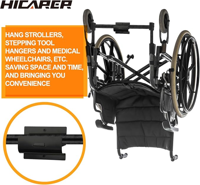Hicarer 3 Pcs Ladder Hangers for Garage Wall Heavy Duty Utility Ladder Hook Wall Mount Wheelbarrow Hanger Tool for Patio Furniture Folding Chair Garage Organizers Storage (Black)