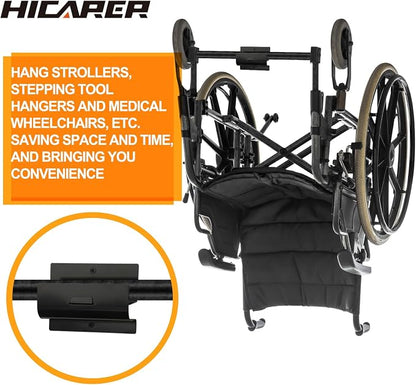 Hicarer 3 Pcs Ladder Hangers for Garage Wall Heavy Duty Utility Ladder Hook Wall Mount Wheelbarrow Hanger Tool for Patio Furniture Folding Chair Garage Organizers Storage (Black)
