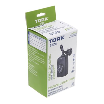 NSi Industries TORK 652B Outdoor Heavy-Duty 15-Amp Photocell Controlled/Light Activated Mechanical Plug-In Timer With 6 1/2-Inch Cord - Compatible With Incandescent/Compact Fluorescent/Led – Ideal for Halloween Decorations