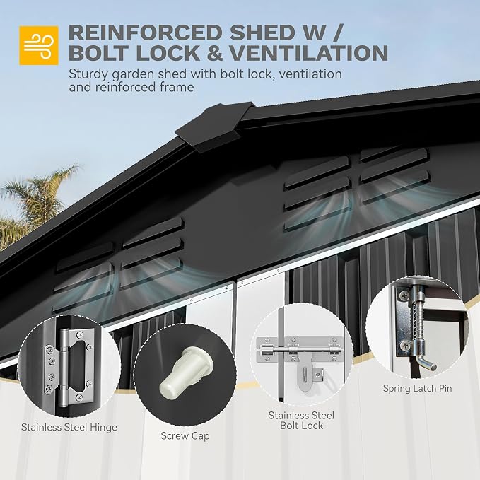 DWVO 7x5ft Metal Outdoor Storage Shed, Waterproof Tool Shed Heavy-Duty Storage Unit with Lockable Door and Vents, Ideal for Bicycles, Tools, Lawnmowers, Backyards, Patios, Lawns - Dark Gray