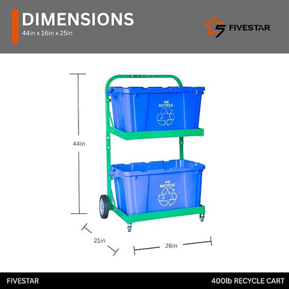 FIVESTAR 400 lb. Capacity Heavy-Duty Recycle Bin Cart with Aluminum Frame and Recycle Bin Trays and Four Wheels