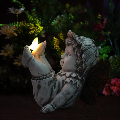Suyorpe Fairies for Fairy Garden Solar Decor - Fairy Figurines Resin Outdoor Statues Ornaments with Light up Butterfly for Patio,Lawn,Yard,Porch,Outside Angel Gifts