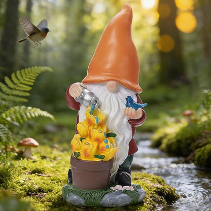 Solar Gnome Statue Outdoor Decor for Mother's Day,Gnome Figurines with Flower LED Light for Garden Decorations for Patio Lawn Balcony Garden,Housewarming Gifts for Women Mom