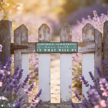Garden Metal Tin Sign, Vintage Inspirational Quote Decor, Accept What Is Have Faith Wall Art, for Garden Yard Porch Fence, Rustic Outdoor Indoor Metal Sign, 15.7 x 3.9 Inches