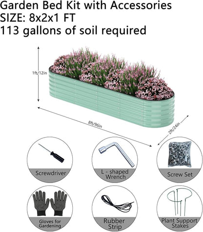 ZFHgarden Garden Box Raised Flower Bed Galvanized Metal Planter Round Raised Garden Bed Kit for Gardening Outdoor 1PC Green 8X2X1FT