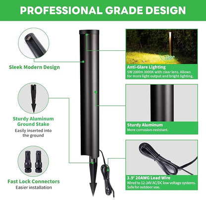 Outdoor Path Lights, LED Landscape Pathway Lights, 12V Low Voltage Wired, Waterproof 5W 200LM Black Aluminum for Backyard Patio 6 Pack