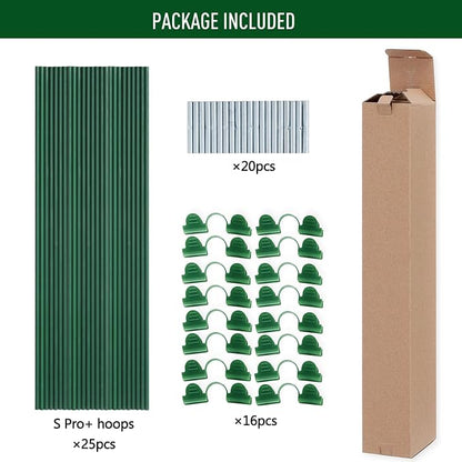 MAXPACE Greenhouse Hoops Kit, DIY 8ft Grow Tunnel, Fits Raised Garden Beds Up to 2.7ft Wide, 25 Pcs Rust-Proof Fiberglass Frame Support Rods for Row Cover, Shade Cloth, Frost Netting & Plant Stakes