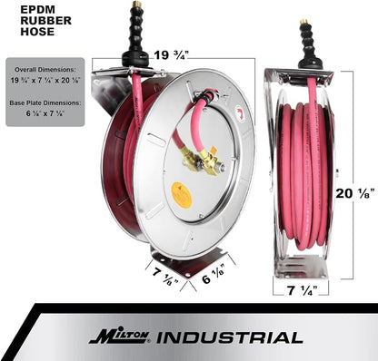 Milton 2756-2512SS: Stainless Steel Hose Reel W/ 1/2" X 25' Epdm Hose (1/2" Fittings)