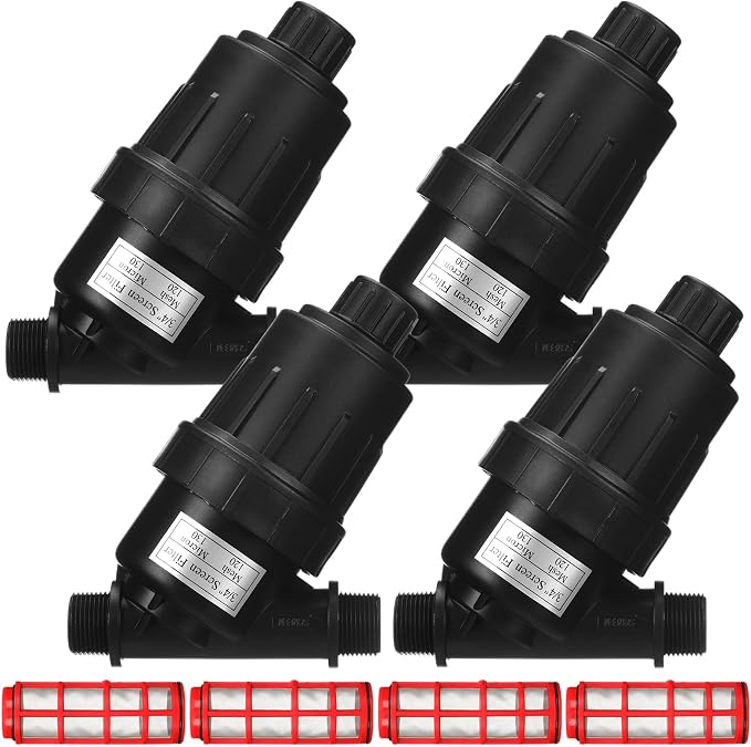 Glooglitter 4 Pcs 3/4" NPT Drip Irrigation Y Filter, 3/4" MPT Inline Y Filter with 120 Mesh Stainless Steel Screen and Flush Cap for Garden Hose Irrigation System Parts