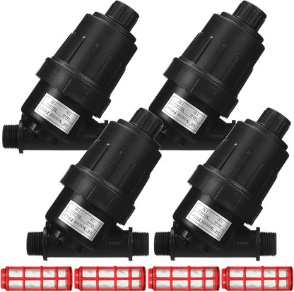 Glooglitter 4 Pcs 3/4" NPT Drip Irrigation Y Filter, 3/4" MPT Inline Y Filter with 120 Mesh Stainless Steel Screen and Flush Cap for Garden Hose Irrigation System Parts