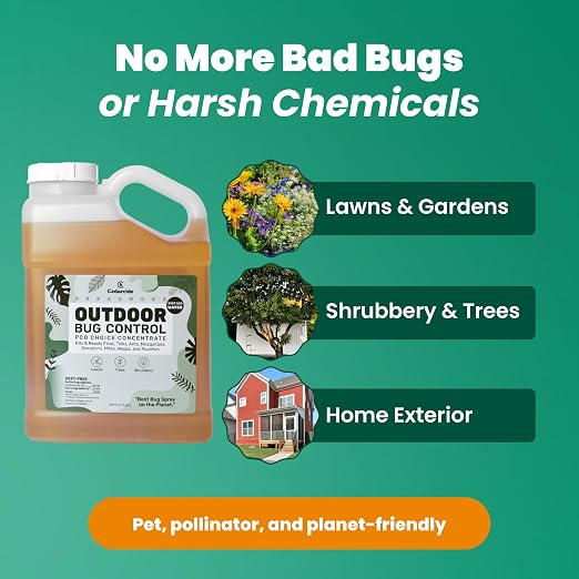 Cedarcide Outdoor Bug Control | Kills & Repels Mosquitoes, Ticks, Fleas, Mites & More with Natural Essential Oils | Family & Pet-Safe | PCO Choice | Lemongrass Gallon with Sprayer