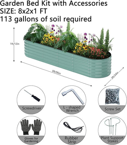 ZFHgarden Galvanized Metal Planter Raised Garden Bed Kit for Gardening Outdoor，8x2x1ft Planter Grow Garden Box Raised Flower Bed，Long Vegetable Clearance Herb Raised Garden Beds for Gardening