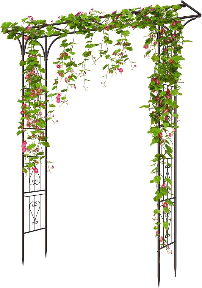 OUSHENG 87in Garden Arbor, Metal Arch Trellis for Climbing Plants Outdoor, Steel Archway for Wedding Ceremony Party Christmas Decoration Decor Pergola Backyard Lawn, Brown