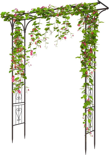OUSHENG 87in Garden Arbor, Metal Arch Trellis for Climbing Plants Outdoor, Steel Archway for Wedding Ceremony Party Christmas Decoration Decor Pergola Backyard Lawn, Brown