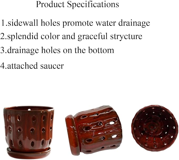 Orchid Pots 4.9Inch Ceramic Orchid Pots with Holes Set of 2 (Red)