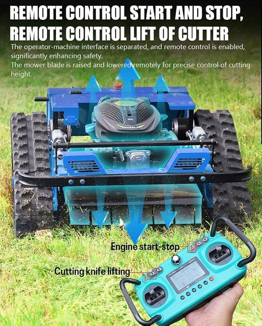 Infront Remote Control Lawn Mower, Crawler Track All-Terrain System, Hybrid Oil-Electric Power for Steep Slopes and Large Lawns, Adjustable Cutting Height