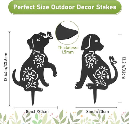 Dog Metal Decorative Garden Stakes, Rust Proof Dog Metal Black Silhouette Decor Garden Stakes for Yard Patio Lawn Decorations, Dogs Outdoor Decor Gifts for Women/Men