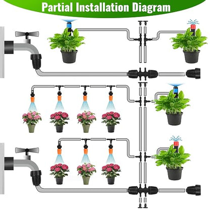 240FT Drip Irrigation System, Automatic Drip Irrigation Kits Quick-Connect for Greenhouse, Yard, Lawn, Plant, Garden Watering Misting System with 1/2 inch Hose 1/4 inch Distribution Tubing