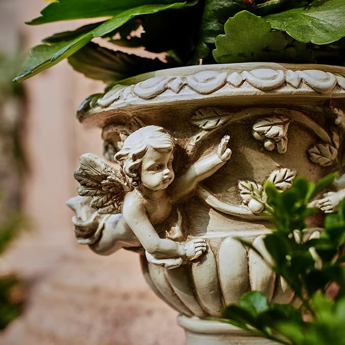 Cherub Angel Planters, Cherub Planter Flower Pots with Drain Hole for All House Plants, Patio Yard Decor, Polyresin, 8.46" H