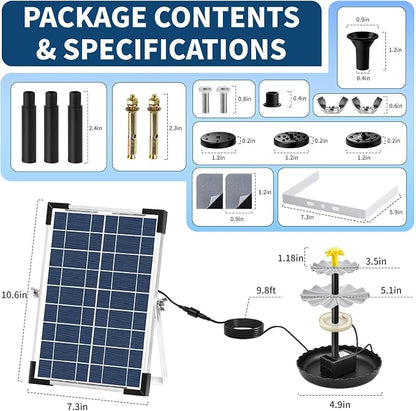 Yeomi 6W Solar Fountain Pump, Independent Solar Panel Water Fountain with 2 Spray Modes & 3 Nozzles, Built-in Filter for Garden, Patio, Pond Decoration