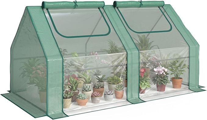 Outsunny 6' x 3' x 3' Portable Greenhouse, Garden Green House with 2 PE/Plastic Covers, Steel Frame and 2 Roll Up Windows, Green