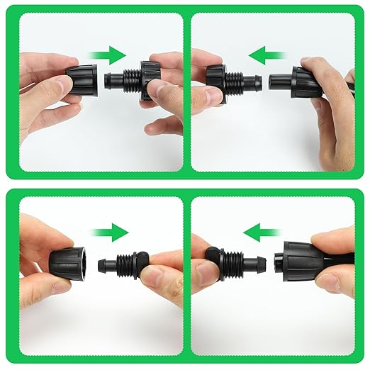 Bonviee 6-Pack 5/16 Inch Drip Irrigation Fittings, Adapters and End Plugs | Includes 3 PVC Female Hose Thread Non-Swivel Adapters and 3 Barbed End Plugs for 5/16-Inch Mainline Tubing.