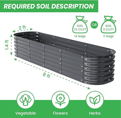 Raised Garden Bed Kit 8×2×1.4 FT Magnesium-Aluminum-Zinc Stainless Steel Metal Planter Box for Planting Outdoor Plants Vegetables (Gray)