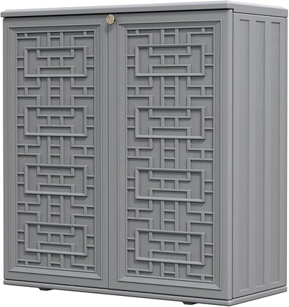 HOMSPARK Indoor/Outdoor Storage Cabinet with Doors and Shelf, 34”x15”x36” HDPE Plastic Storage Box Waterproof for Patio, Garden, Balcony, Multi-Purpose for Daily Tools, Grey