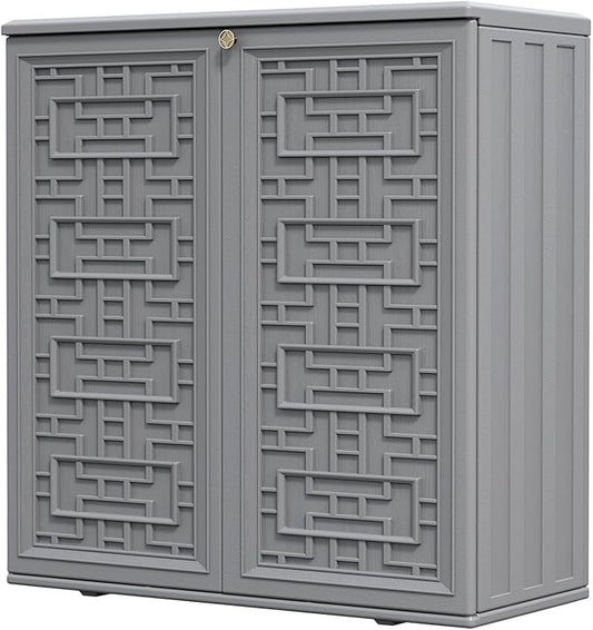 HOMSPARK Indoor/Outdoor Storage Cabinet with Doors and Shelf, 34”x15”x36” HDPE Plastic Storage Box Waterproof for Patio, Garden, Balcony, Multi-Purpose for Daily Tools, Grey