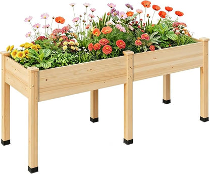 Wood Raised Garden Bed, 72x24x30in Elevated Wooden Planter Box with Legs Standing Growing Bed for Backyard, Patio, Balcony with Bed Liner, 200 Pound Capacity