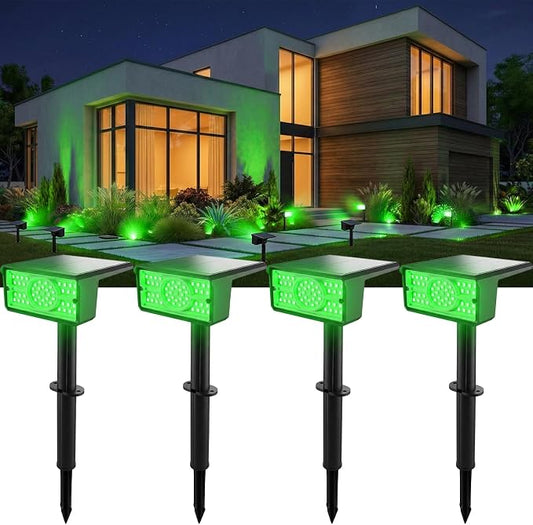 T-SUN Green Solar Spot Lights Outdoor 4 Pack, 49 LED 2 Lighting Modes, IP65 Waterproof Landscape Spotlights, 2 in 1 Auto On/Off Solar Lights for Yard, Garden, Driveway, Pathway