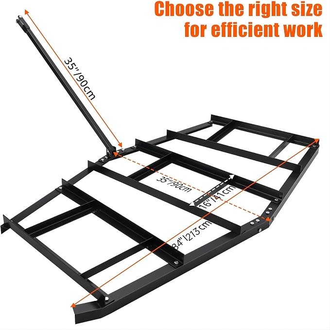 Driveway Drag 84" Width Steel Drag Harrow with Adjustable Bars, Support Up to 50 Lbs, Heavy Duty Yard Leveling Tools Pin Style Tow Behind Land Leveler for Tractors, Atvs, Utvs
