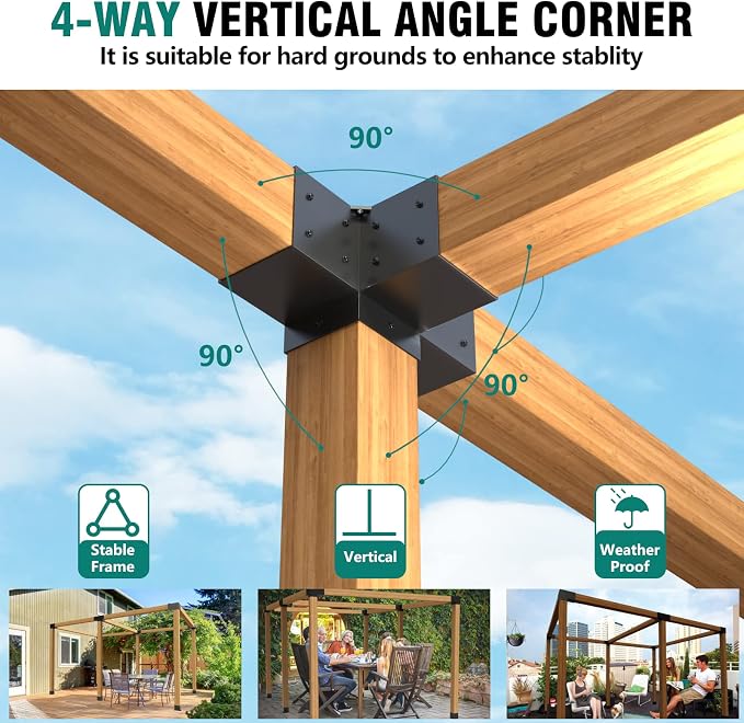 2 Pack Pergola Brackets 4x4 Pergola Kit 4-Way T Brackets Corner Bracket/ Gazebo Kit Post Base for 4x4'' (Actual 3.5x3.5 in) Wooden Beams Lumber Gazebos Patio Pergola Sheds