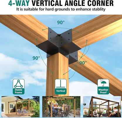 2 Pack Pergola Brackets 4x4 Pergola Kit 4-Way T Brackets Corner Bracket/ Gazebo Kit Post Base for 4x4'' (Actual 3.5x3.5 in) Wooden Beams Lumber Gazebos Patio Pergola Sheds