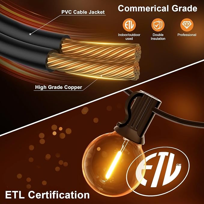 GPATIO Outdoor String Lights, 25FT G40 Bulbs Shatterproof Patio Lights, Waterproof Dimmable Hanging Outdoor Lights, Connectable LED Outside Lights for Backyard Yard Gazebo Porch Party