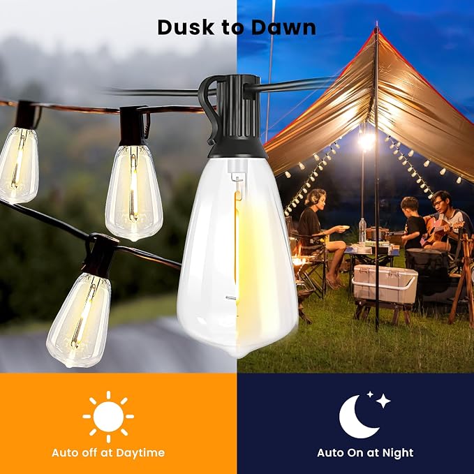 Bdrofn 100FT Solar String Lights Outdoor Waterproof, Solar Patio Lights with Remote Control & 30+2 Dimmable ST38 Edison Bulbs Shatterproof,Solar Powered String Lights for Outside Garden Backyard