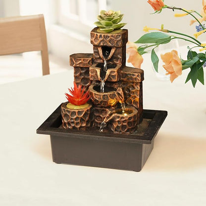 Water Fountain Indoor Moon Themed Tabletop Water Fountain with Candles Holes for Home Decor Meditation (Moon)