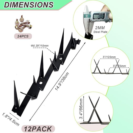 Heavy Duty Metal Fence Spikes-Anti Climb Security Spikes for Fence and Wall-Intruder and Animal Deterrent (Black, 178 inches)