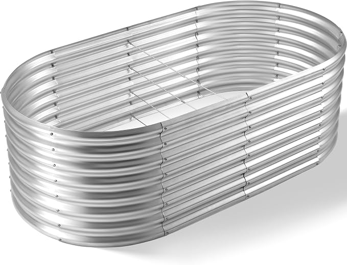 Land Guard Galvanized Planter Raised Beds, 6×3×1.99ft Galvanized Water Trough, Keyhole Raised Garden Bed Metal