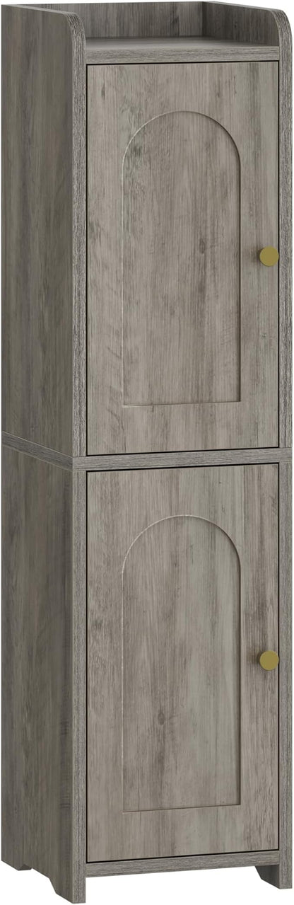 Hzuaneri Bathroom Storage Cabinet, Small Corner Floor Cabinet with 2 Doors and Adjustable Shelf, Narrow Toilet Paper Cabinets, Bathroom Organizer for Small Spaces, 7.9" D x 7.9" W x 29.5" H Greige