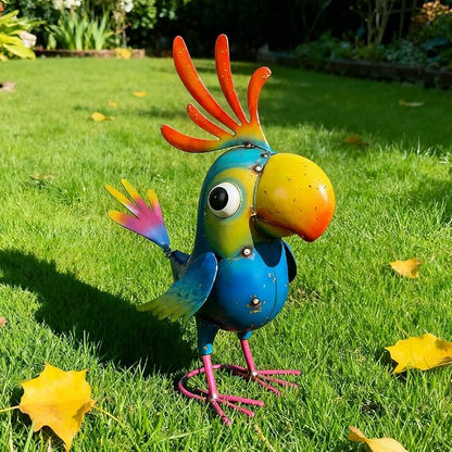 Metal Parrot Statue Outdoor Garden Decor,15" Bird Decor Yard Statue Decorations Outdoor,Funny Parrot Sculpture for Patio, Lawn, Backyard