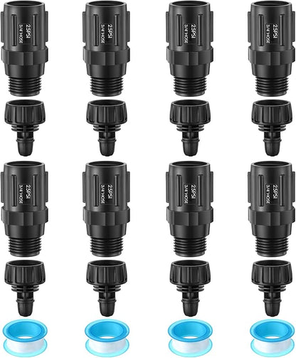 8 Set Drip Irrigation Faucet Adapter Kit, 25 PSI Garden Hose Pressure Regulator, 1/4'' Drip Irrigation Tubing to 3/4'' Faucet, Plumbing Tape