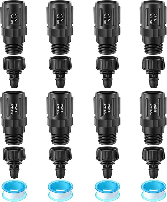 8 Set Drip Irrigation Faucet Adapter Kit, 25 PSI Garden Hose Pressure Regulator, 1/4'' Drip Irrigation Tubing to 3/4'' Faucet, Plumbing Tape